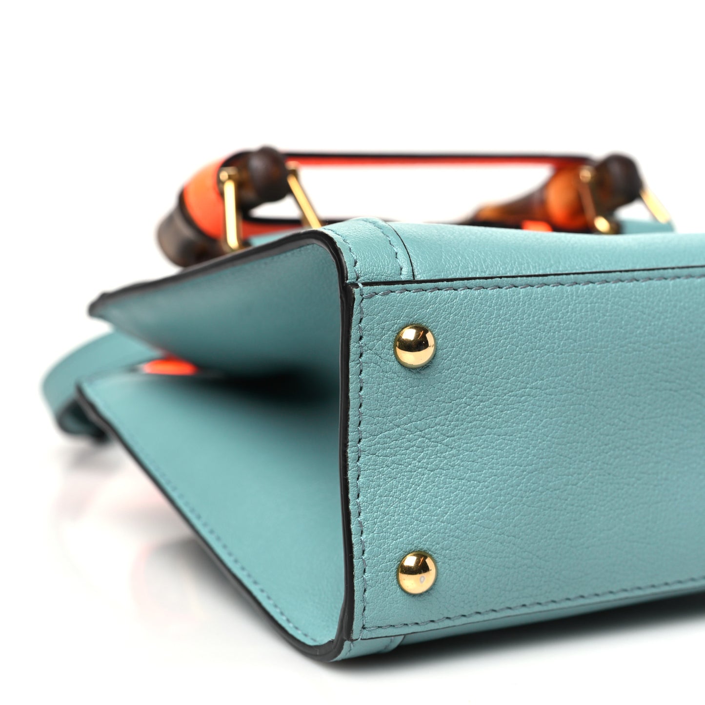 Textured Dollar Calfskin Web Mini Diana Tote Bag Dusty Azure Deep Orange