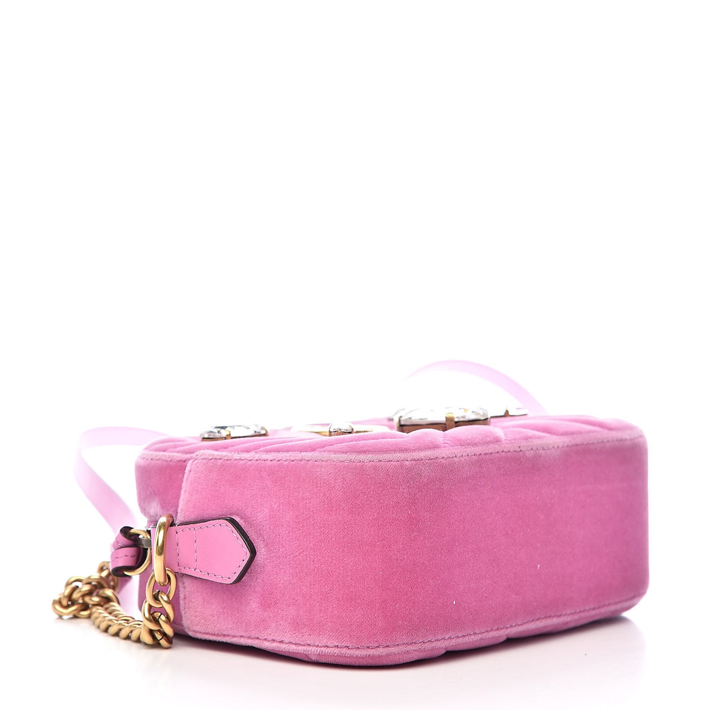 Velvet Matelasse Marquise Crystals Mini GG Marmont Chain Shoulder Bag Malva