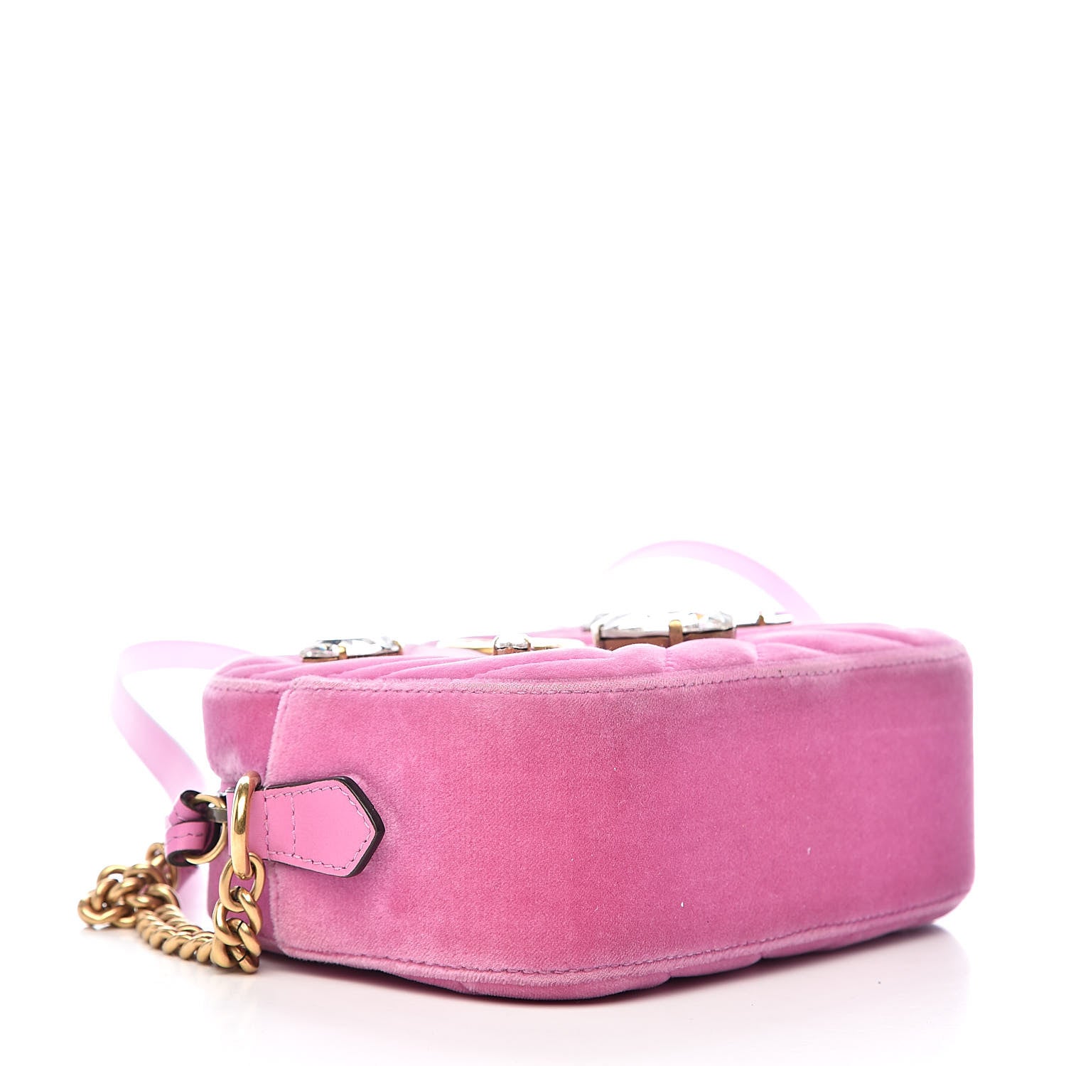 Gucci Velvet Matelasse Marquise Crystals Mini GG Marmont Chain Shoulder Bag Malva 4 of 12