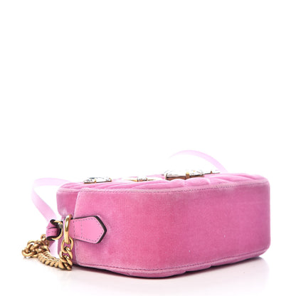 Gucci Velvet Matelasse Marquise Crystals Mini GG Marmont Chain Shoulder Bag Malva 4 of 12