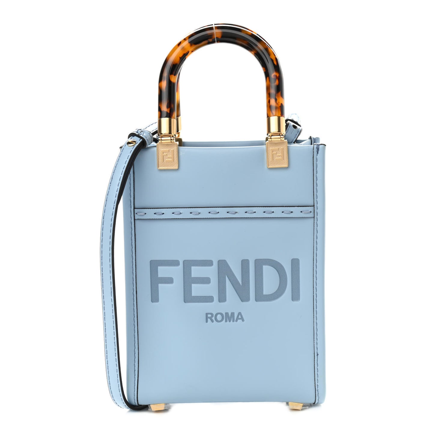 Vitello King Plexiglass Logo Embossed Mini Fendi Sunshine Shopper Tote Azzurro Baby