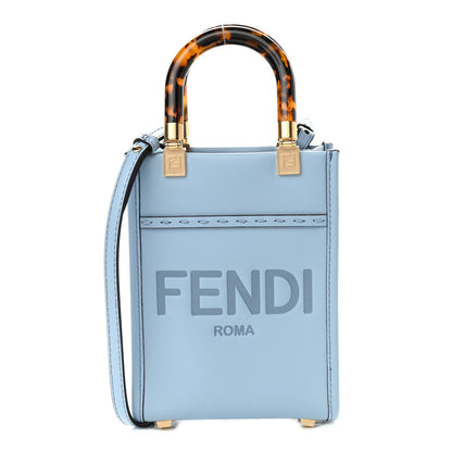 Fendi Vitello King Plexiglass Logo Embossed Mini Fendi Sunshine Shopper Tote Azzurro Baby 1 of 9