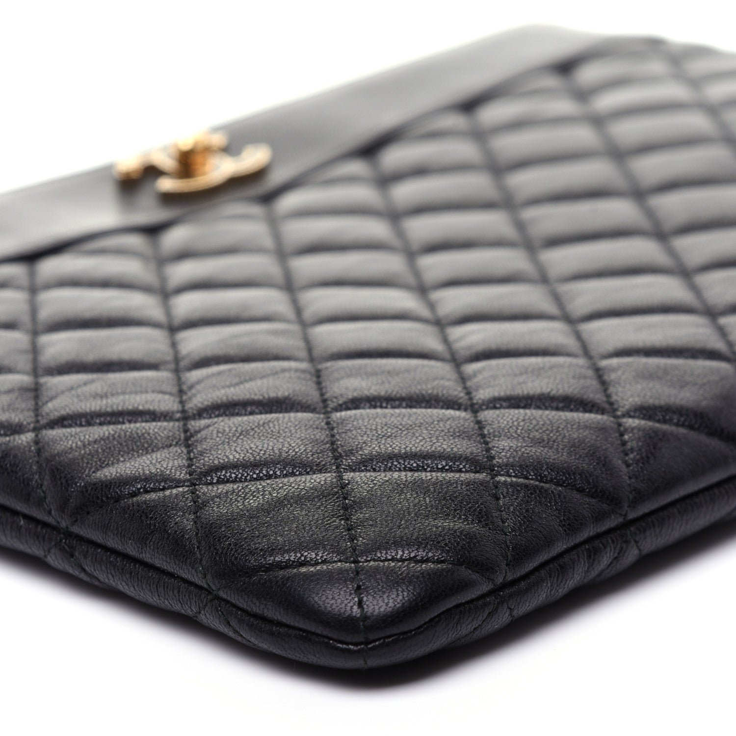 Chanel Sheepskin Quilted Medium Vintage Mademoiselle Cosmetic Case Black 6 of 10
