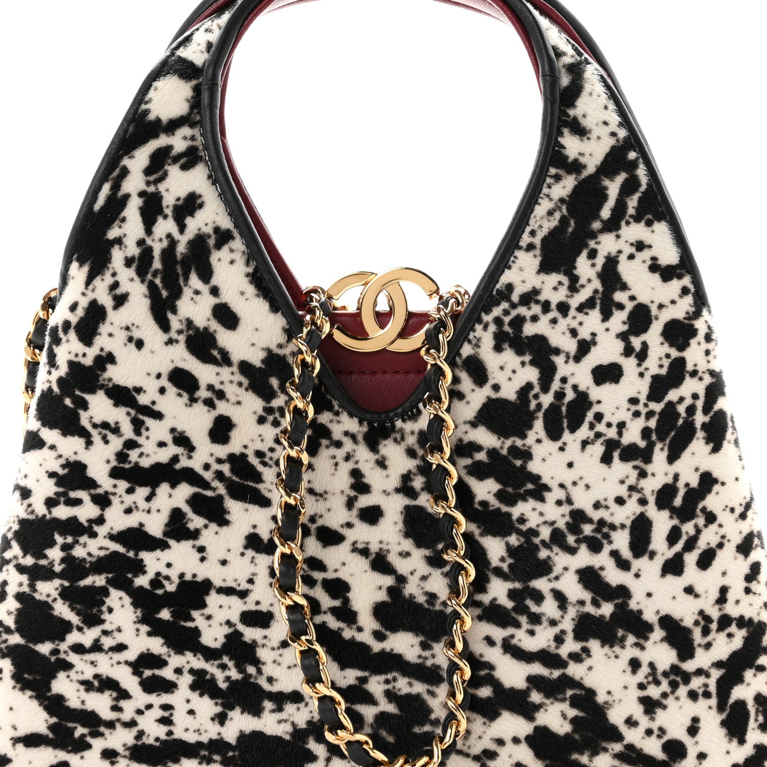 Chanel Pony Hair Printed Chic Lady Small Shopping Tote White Black 7 of 9