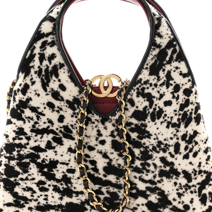 Chanel Pony Hair Printed Chic Lady Small Shopping Tote White Black 7 of 9