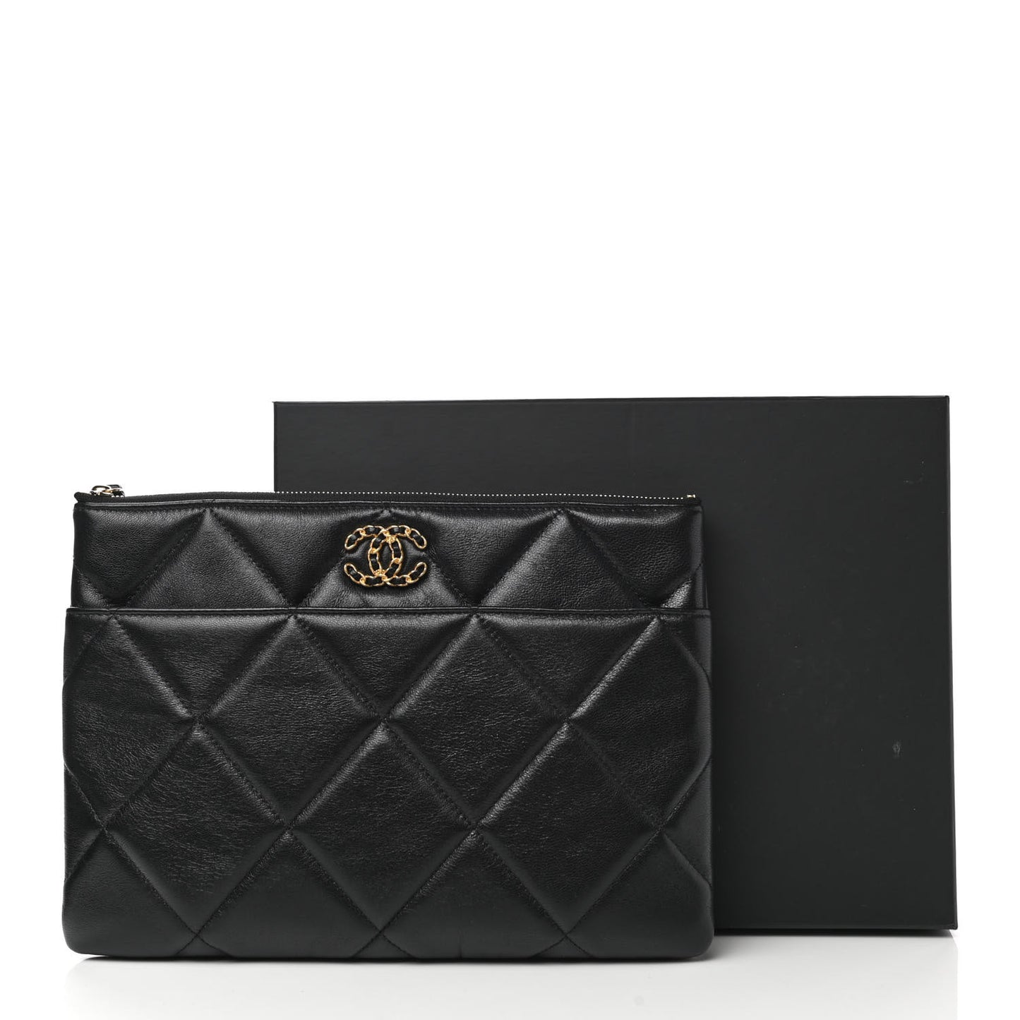 Goatskin Quilted Chanel 19 Pouch Black