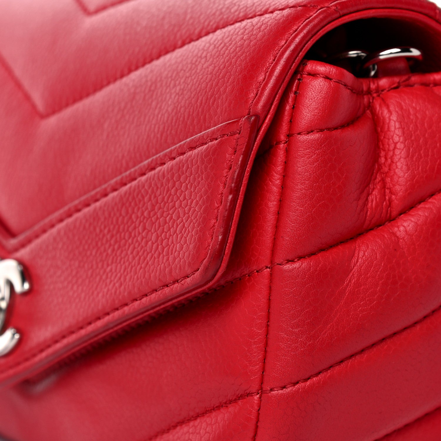 Chanel Caviar Chevron Quilted Small Single Flap Red 11 of 17