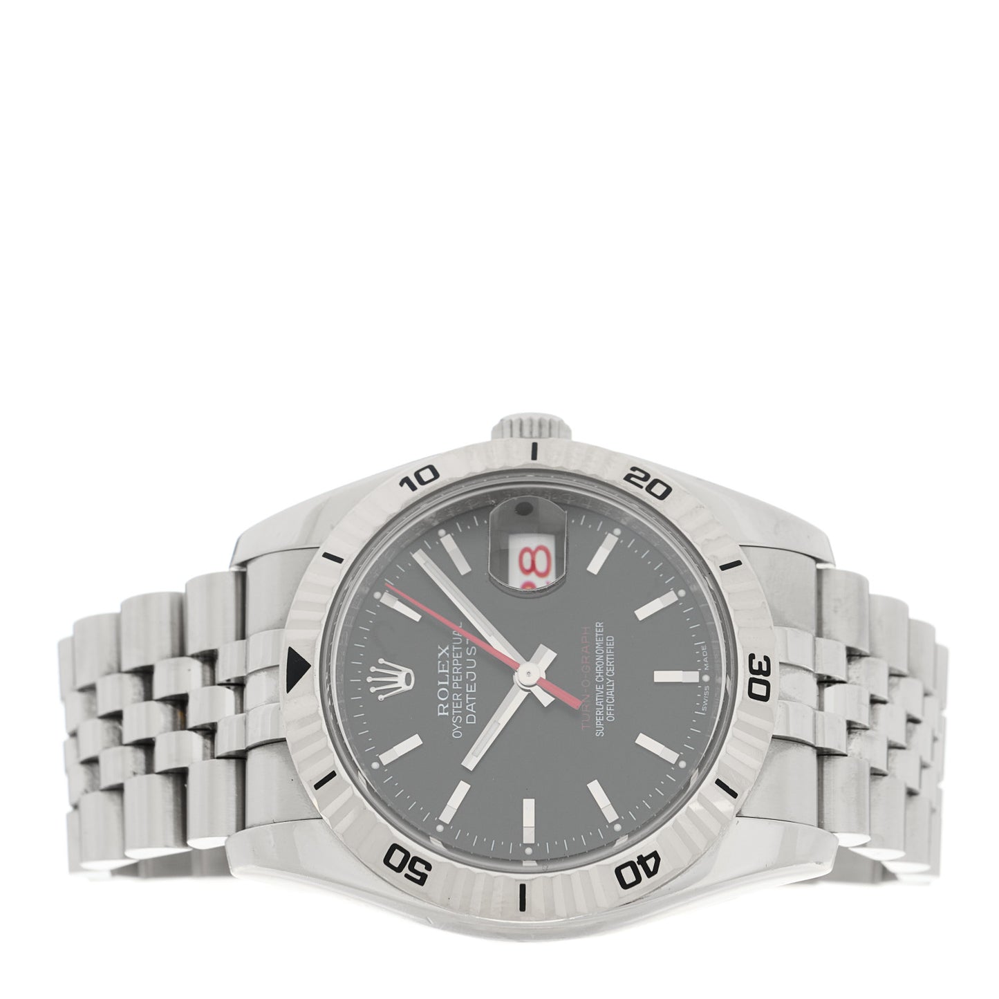 Stainless Steel 18K White Gold 36mm Oyster Perpetual Datejust Turn-O-Graph Watch Black 116264