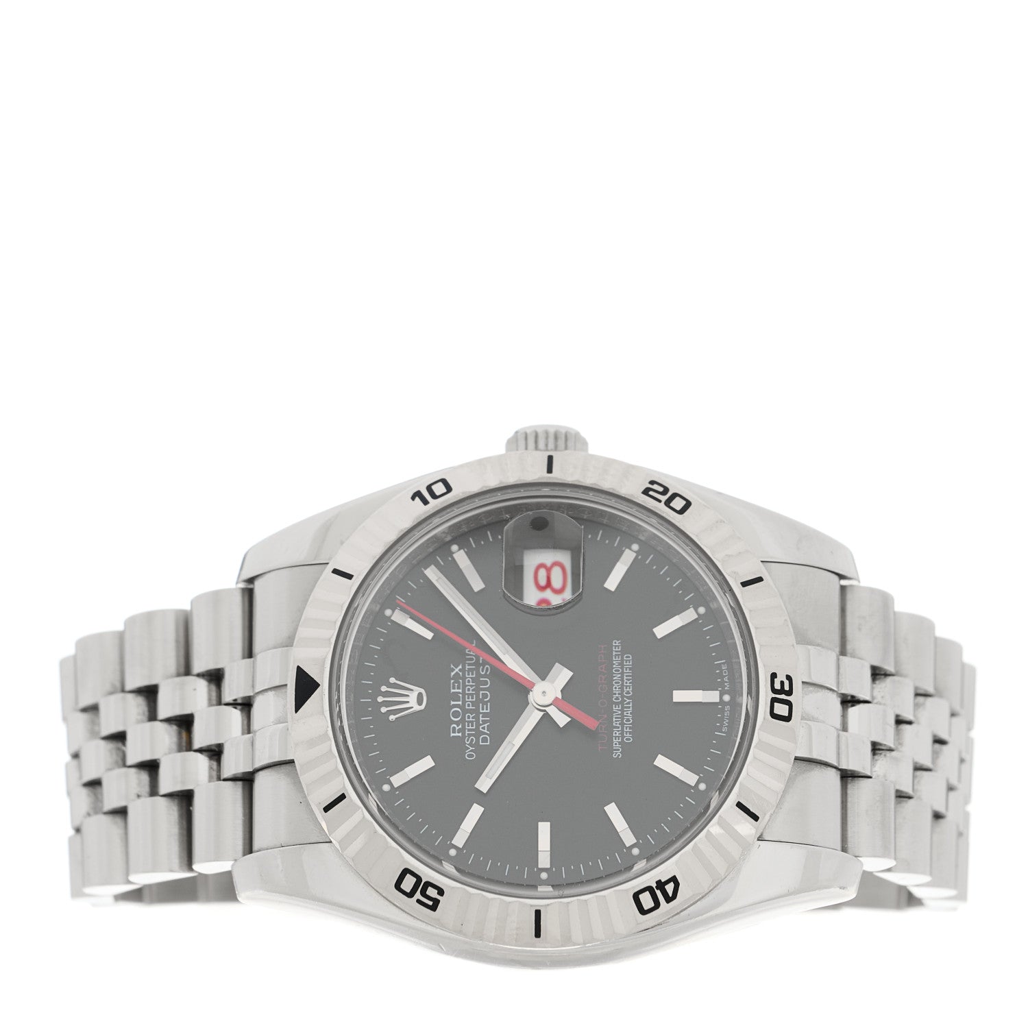 Rolex Stainless Steel 18K White Gold 36mm Oyster Perpetual Datejust Turn-O-Graph Watch Black 116264 2 of 4
