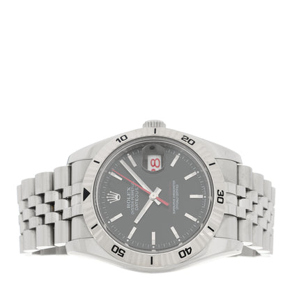 Rolex Stainless Steel 18K White Gold 36mm Oyster Perpetual Datejust Turn-O-Graph Watch Black 116264 2 of 4