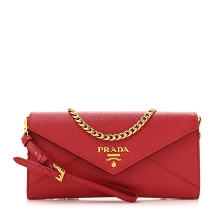 Prada Saffiano Metal Wallet With Chain Fuoco 1 of 12