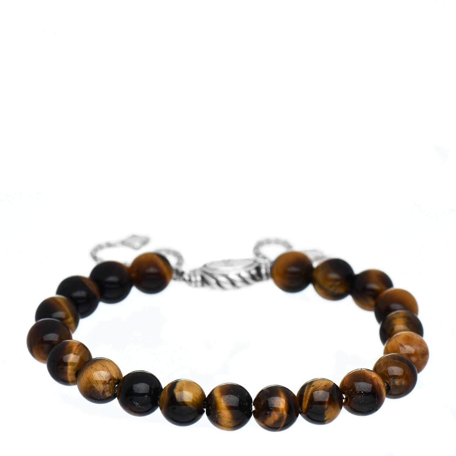David Yurman Sterling Silver Tiger's Eye 8mm Spiritual Beads Adjustable Bracelet 1 of 4