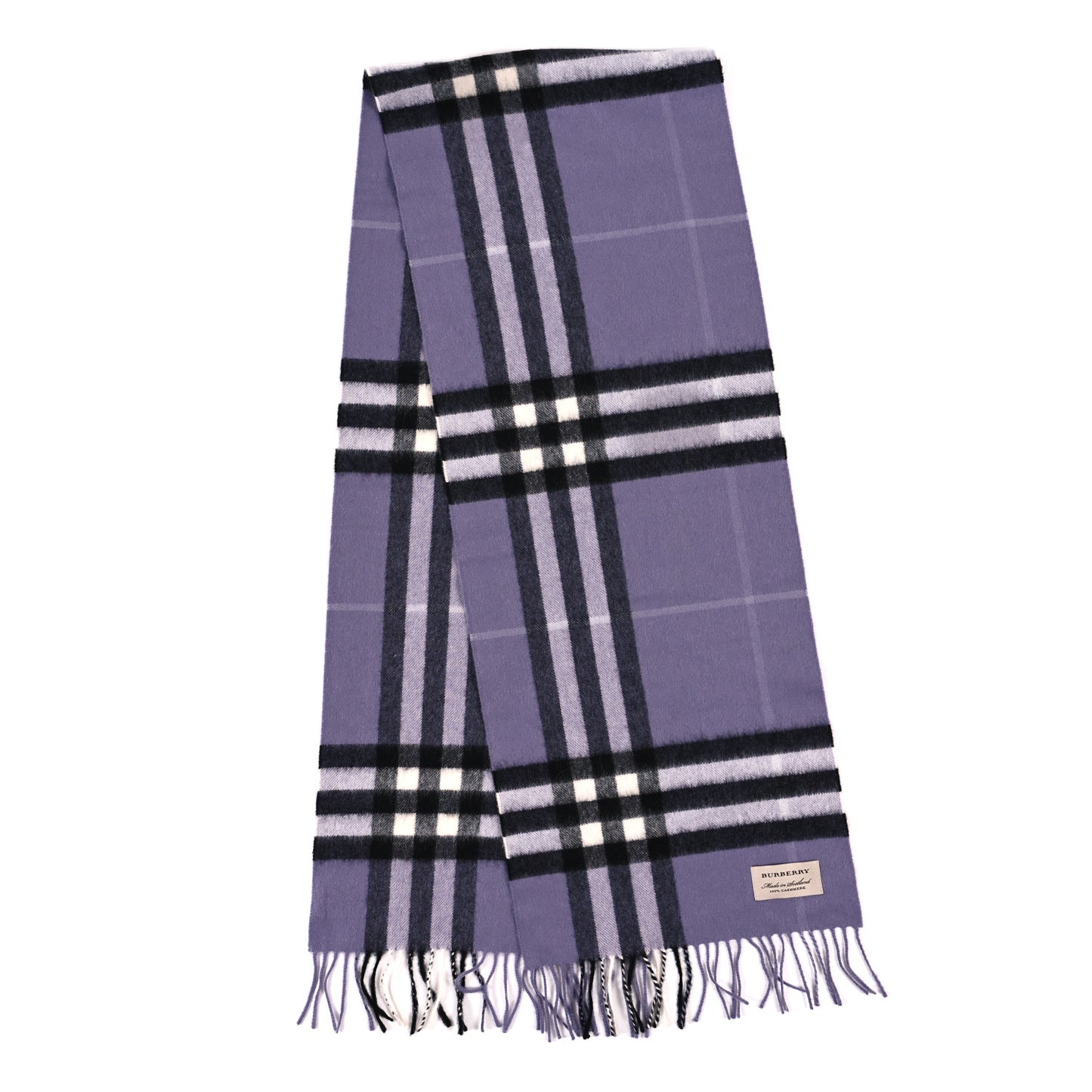 Cashmere Giant Check Fringe Scarf Purple