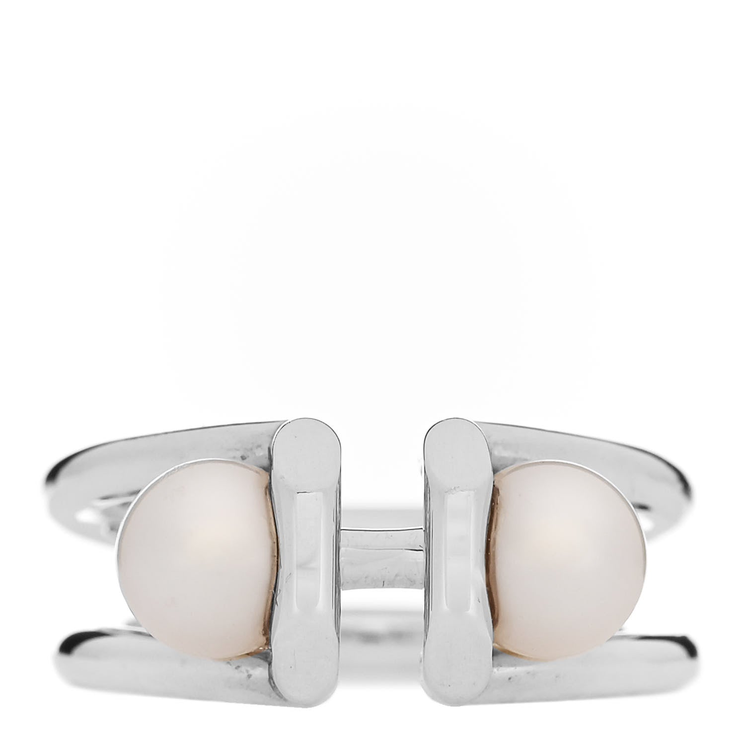 Tiffany Sterling Silver Pearl HardWear Double Pearl Ring 49 5 1 of 4