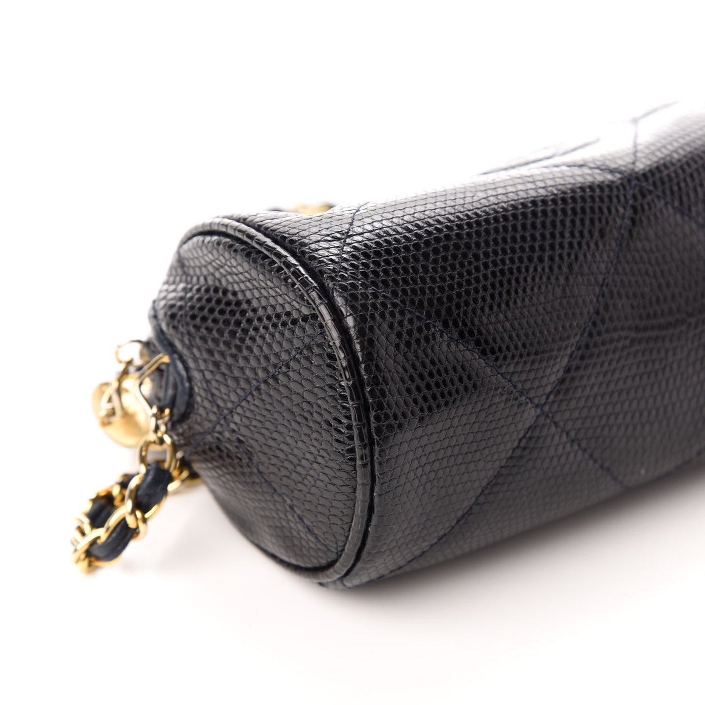 Lizard Quilted Small Tassel Shoulder Bag Navy