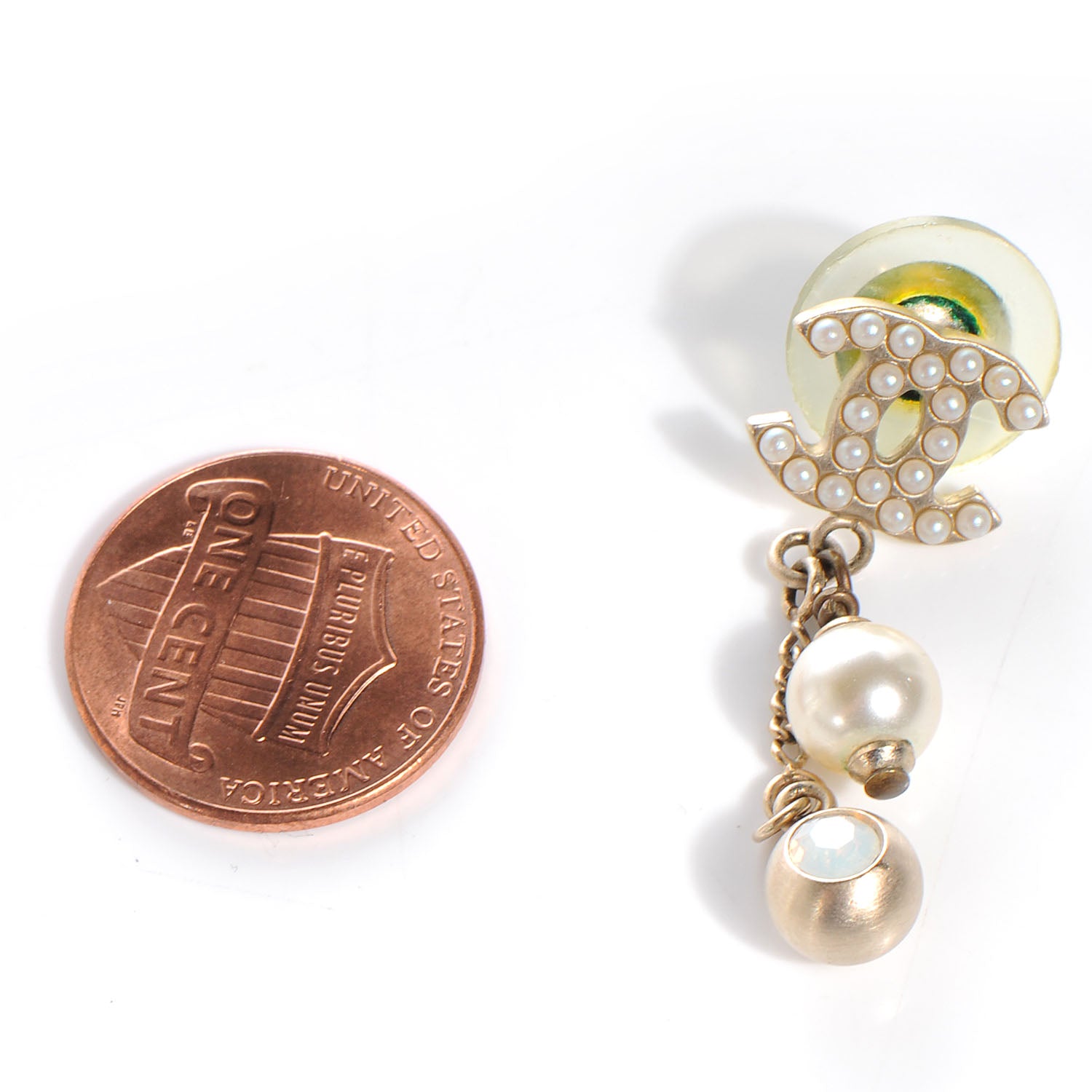 Chanel CC Pearl Tear Drop Clip On Earrings Gold 2 of 5