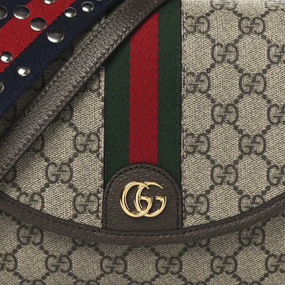 Gucci GG Supreme Monogram Textured Dollar Calfskin Web Studded Mini Ophidia Flap Shoulder Bag Beige Ebony New Acero 8 of 11