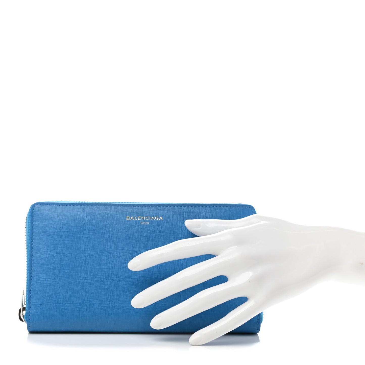 Striped Calfskin Essential Continental Zip Around Wallet Blue