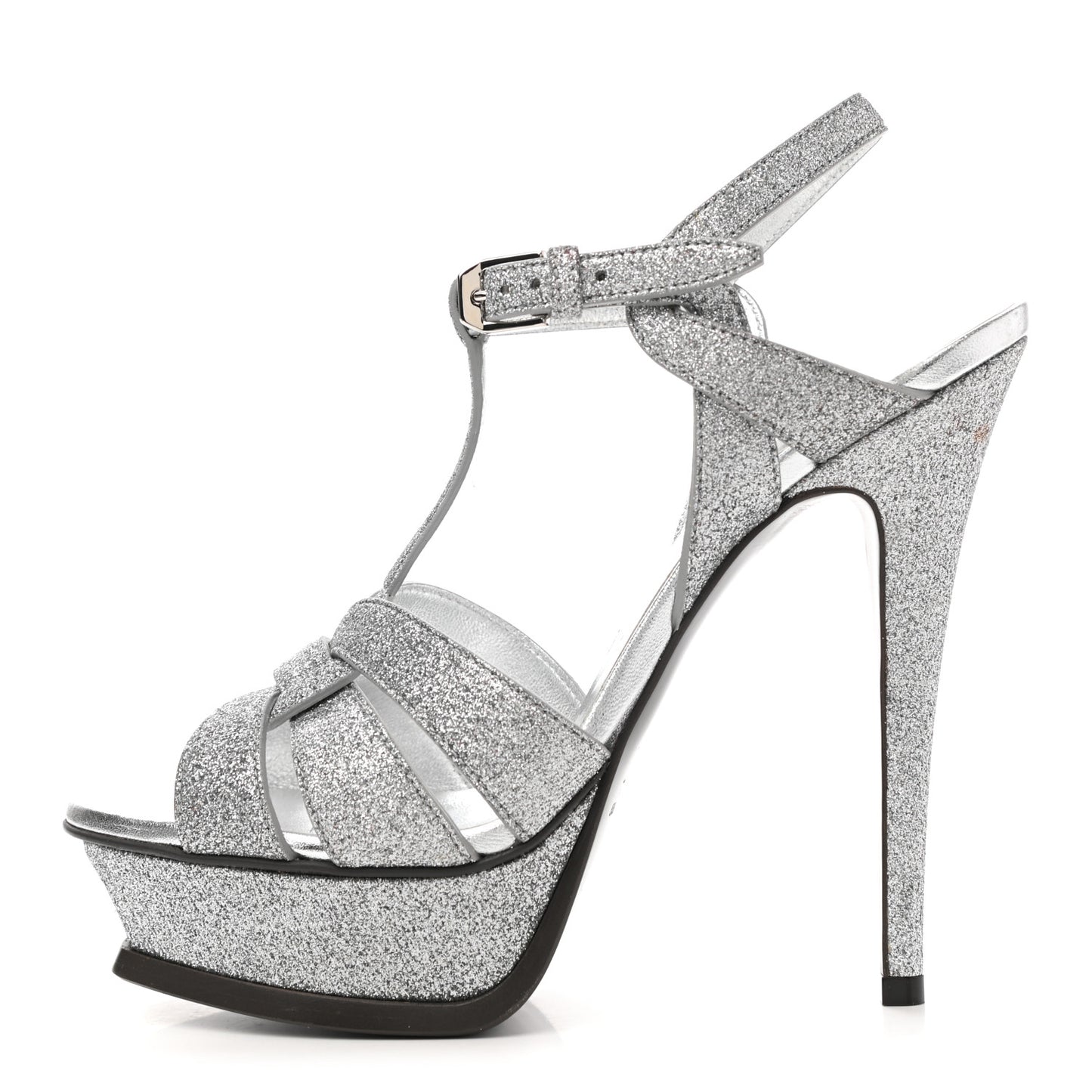 Glitter Calfskin Tribute 105 Platform Sandals 37 Silver