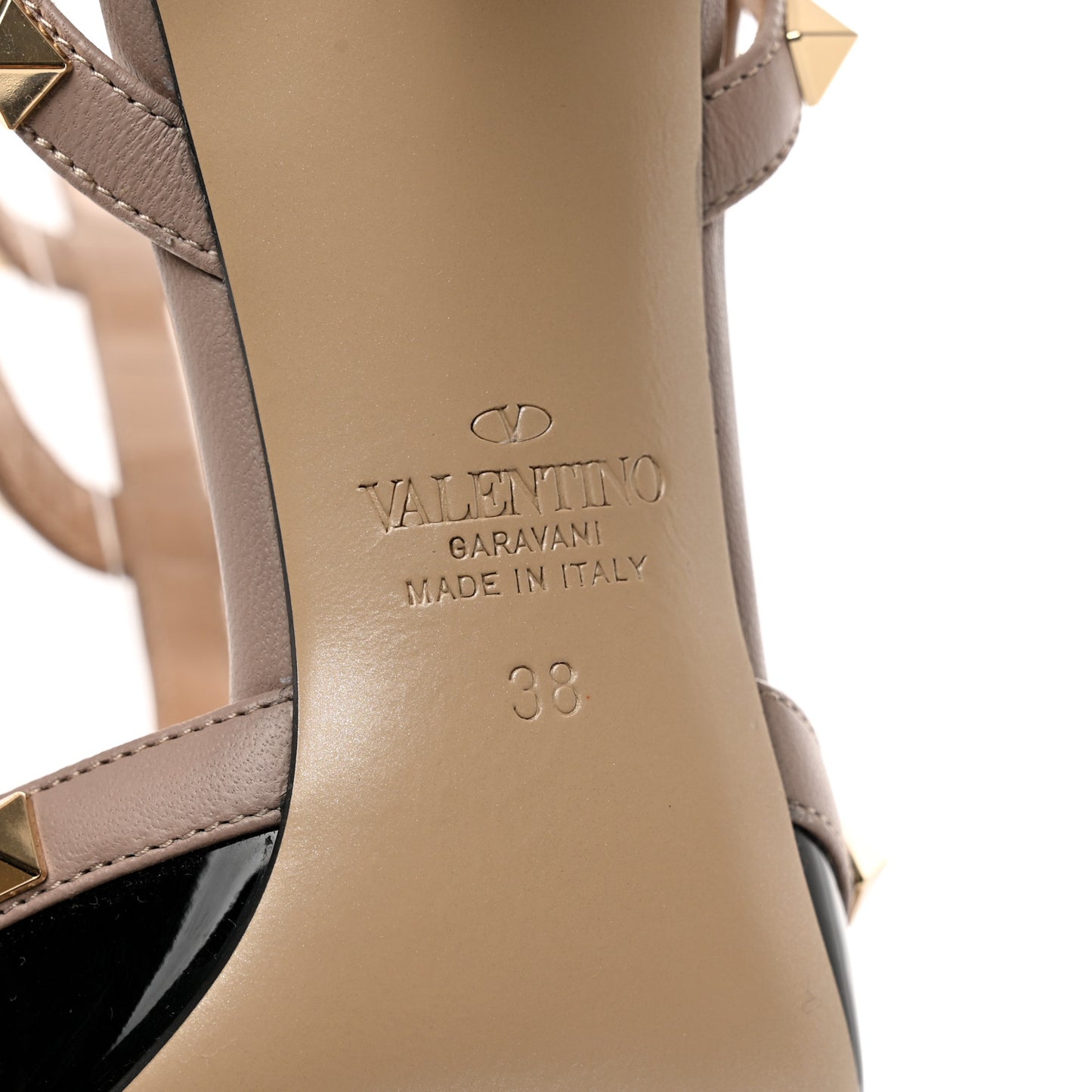 Patent Nappa Rockstud Ankle Strap 65mm Pumps 38 Black Poudre