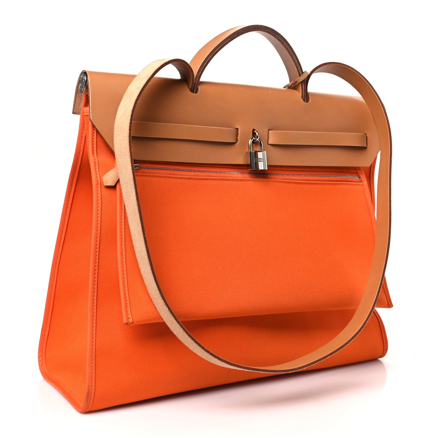 Hermes Vache Hunter Toile Herbag Zip 39 MM Orange Natural 4 of 10