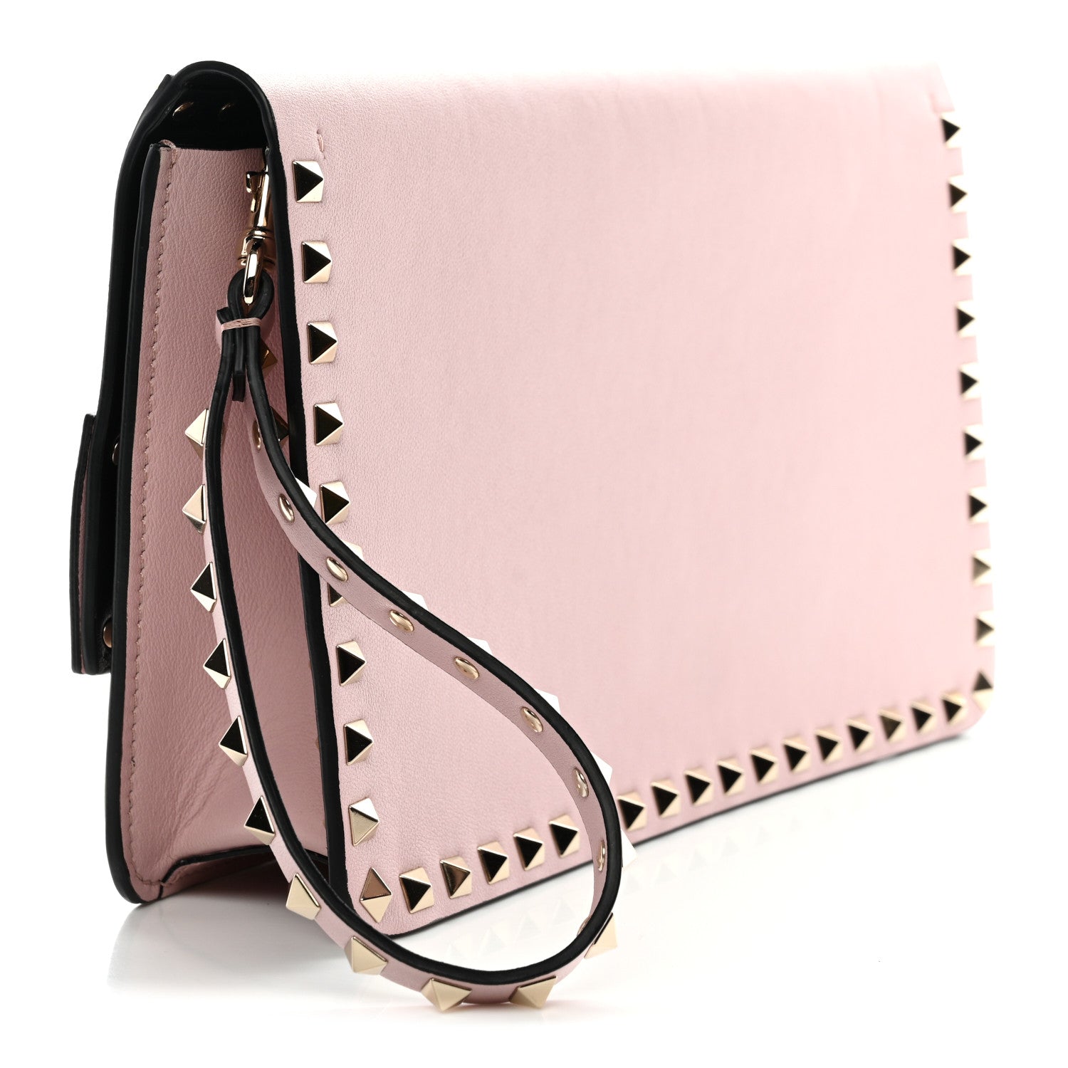 Valentino Garavani Pebble Calfskin Rockstud Side Slip Wristlet Clutch Water Rose 2 of 9