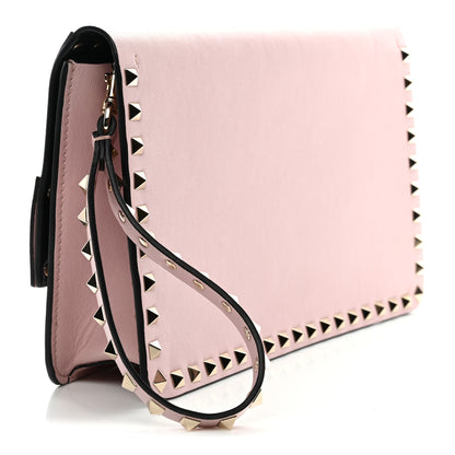 Valentino Garavani Pebble Calfskin Rockstud Side Slip Wristlet Clutch Water Rose 2 of 9