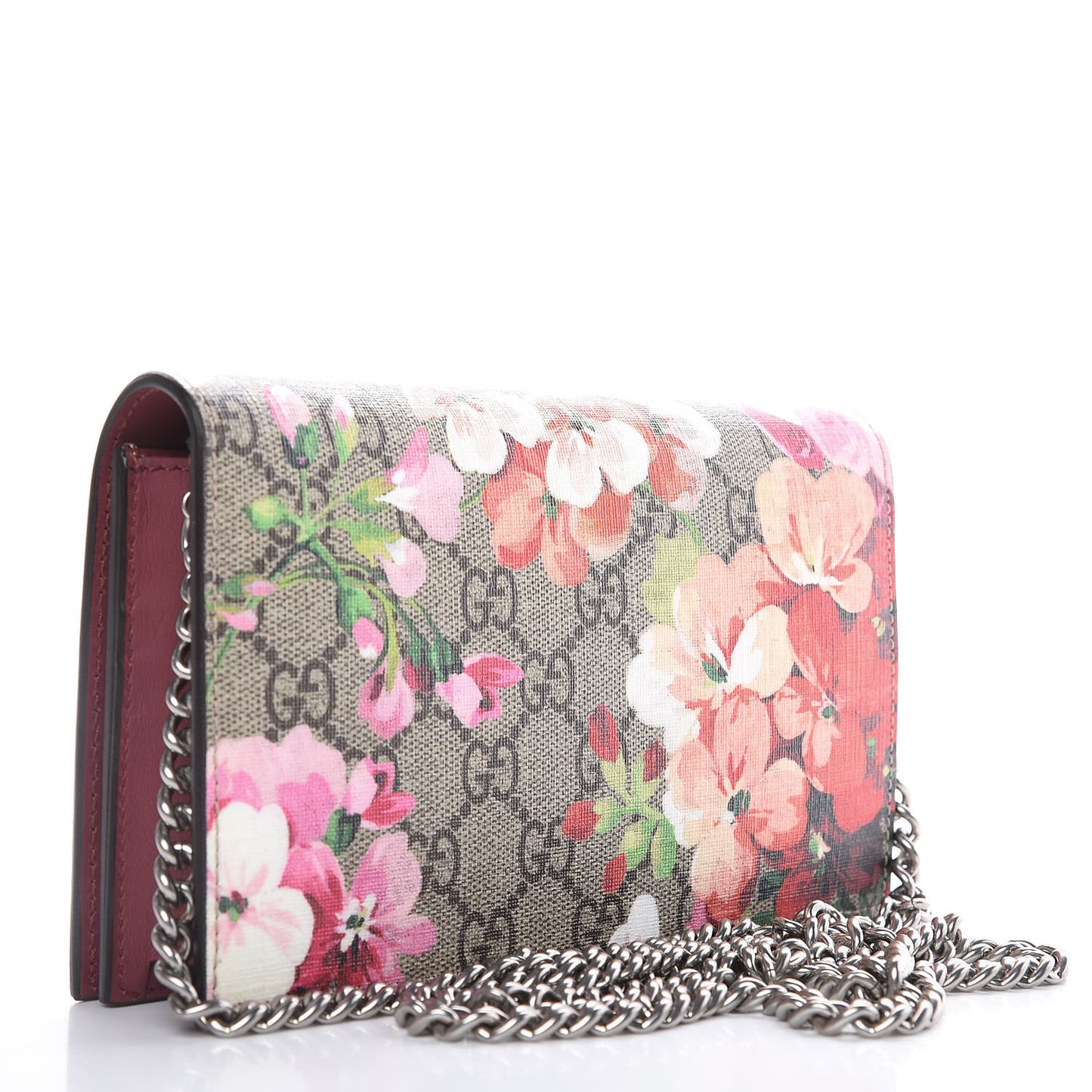 GG Supreme Monogram Blooms Chain Wallet Beige Multicolor Dry Rose