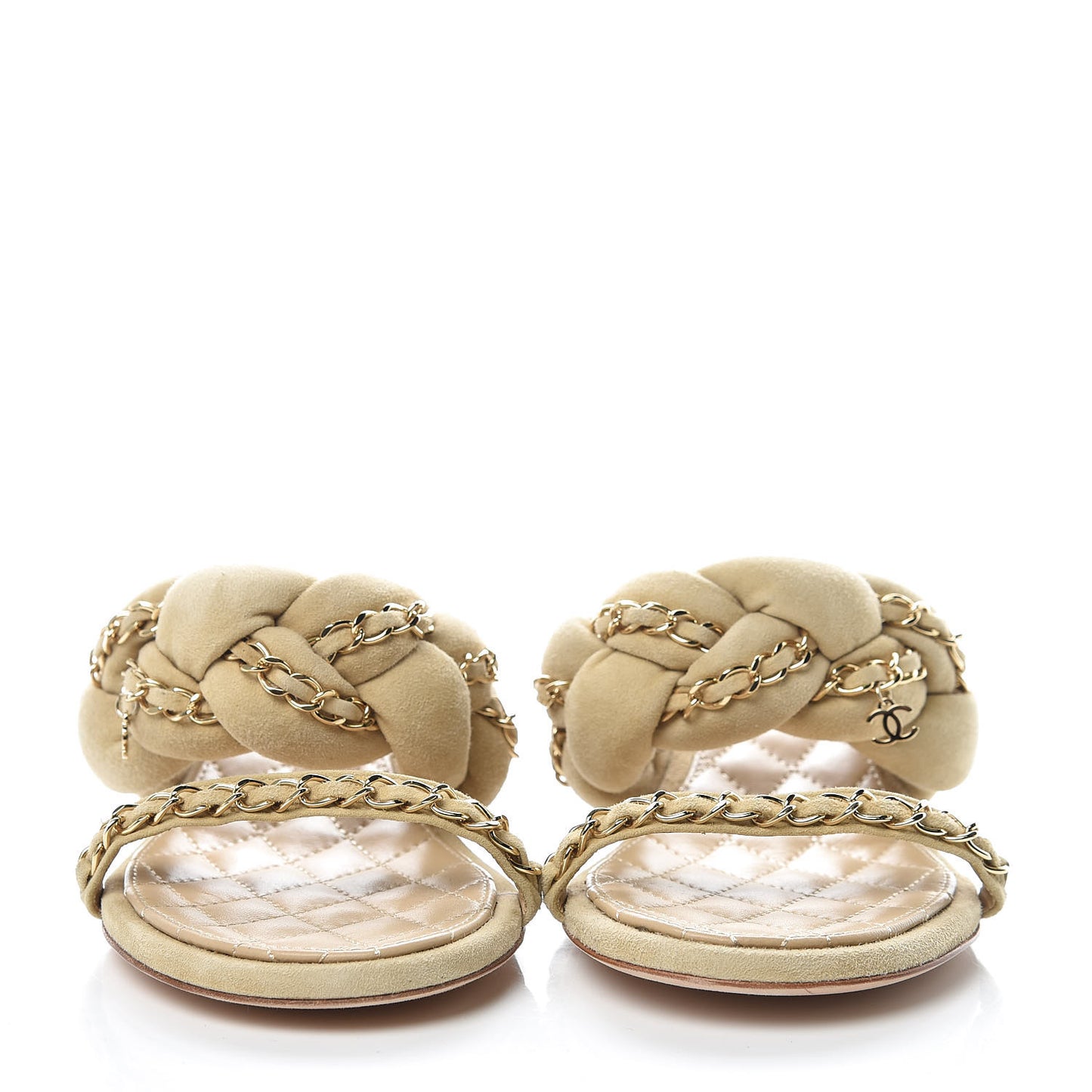 Kid Suede Chain Braided Sandals 37 Beige