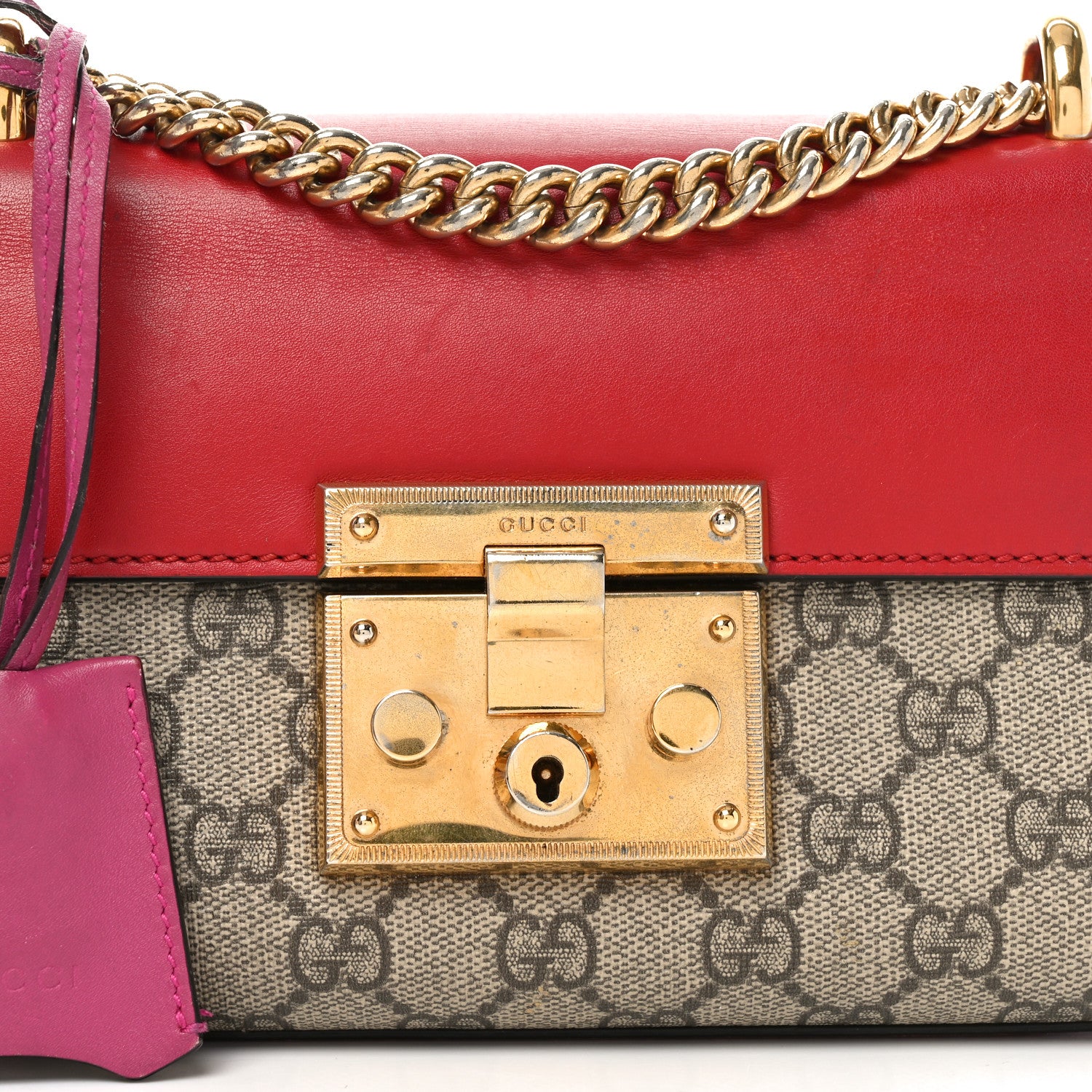 Gucci GG Supreme Monogram Calfskin Small Padlock Shoulder Bag Beige Hibiscus Red New Rosette 8 of 10