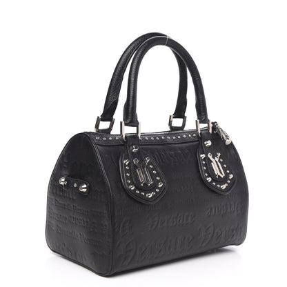Versace Calfskin Studded Logo Embossed Satchel Black 3 of 9
