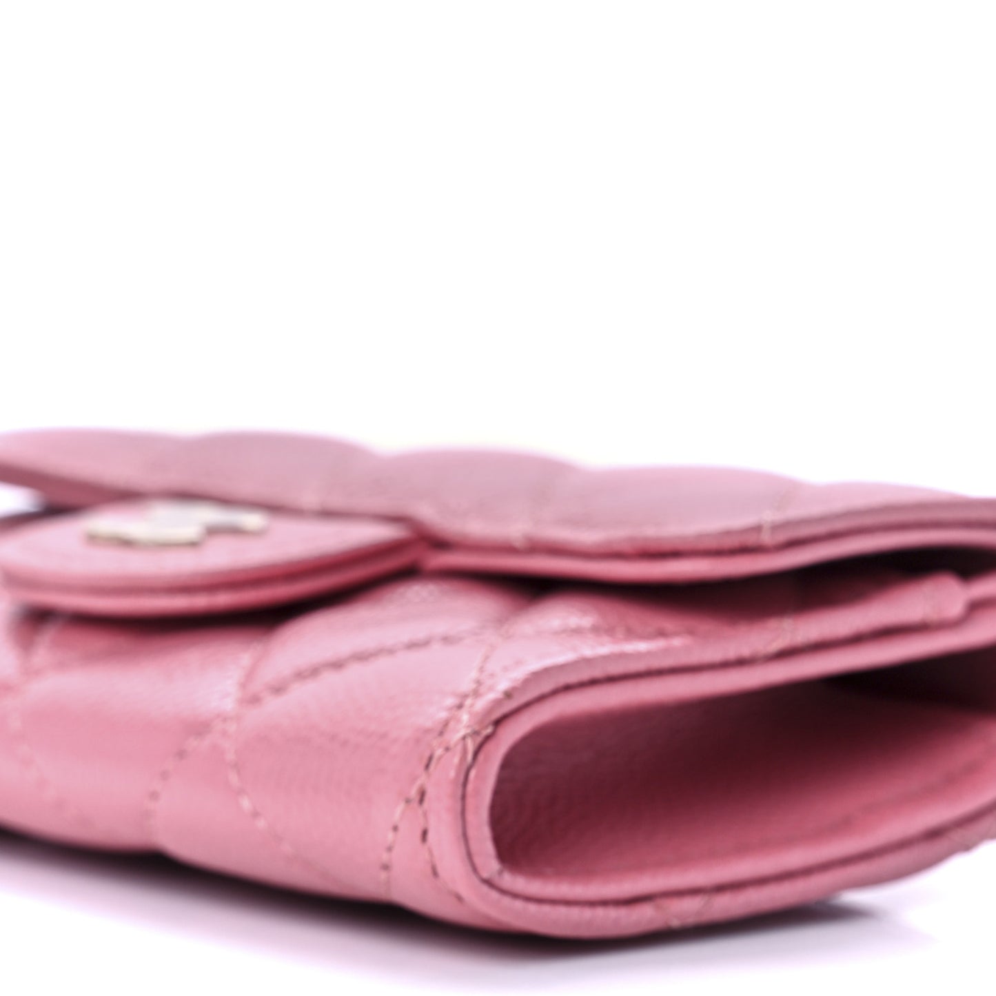 Caviar Quilted Flap Card Holder Wallet Pink
