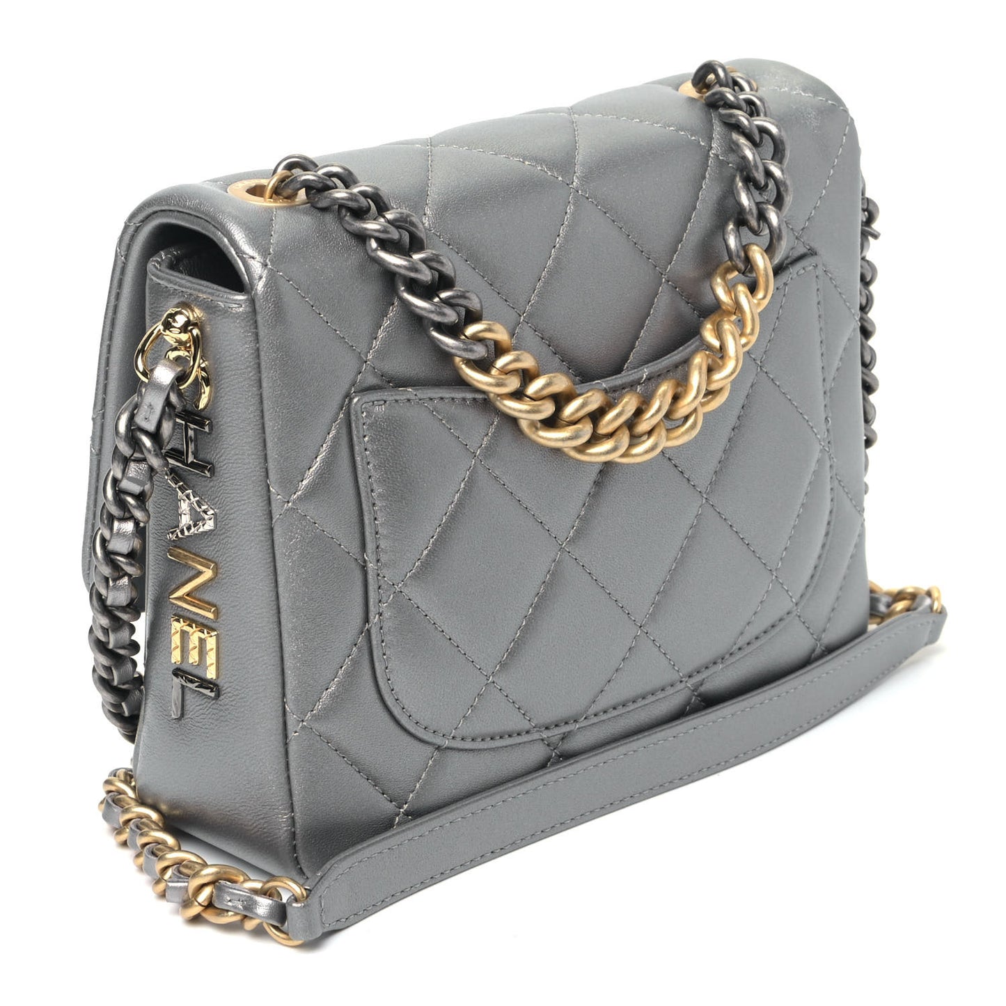 Metallic Lambskin Quilted Mini Flap Bag Silver