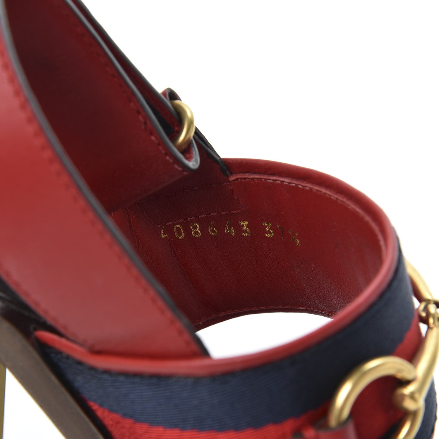 Gucci Calfskin Nylon Web Horsebit Lifford Sandals 37.5 Hibiscus Red 8 of 10