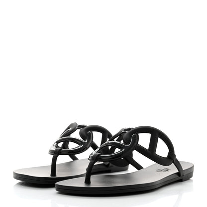 Hermes Rubber Womens Egerie Sandals 38 Black 3 of 9