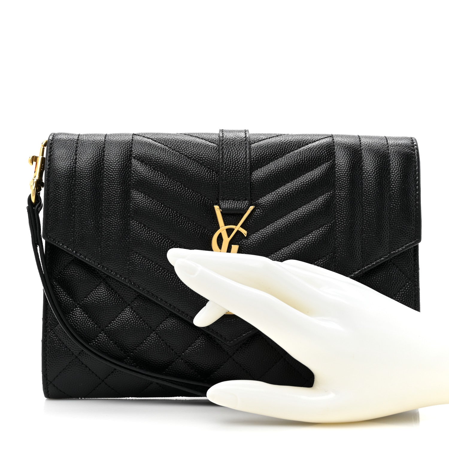 Saint Laurent Grain De Poudre Textured Mixed Matelasse Triquilt Monogram Clutch Black 2 of 10