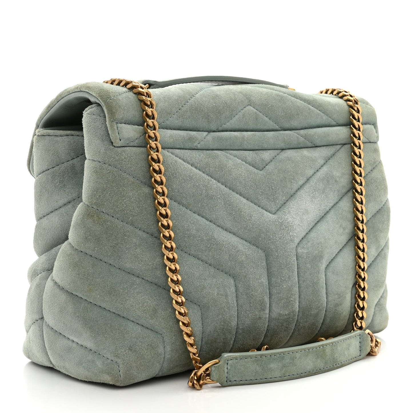 Suede Calfskin Y Quilted Monogram Small Loulou Chain Satchel Vert Opaline