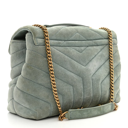 Saint Laurent Suede Calfskin Y Quilted Monogram Small Loulou Chain Satchel Vert Opaline 3 of 10
