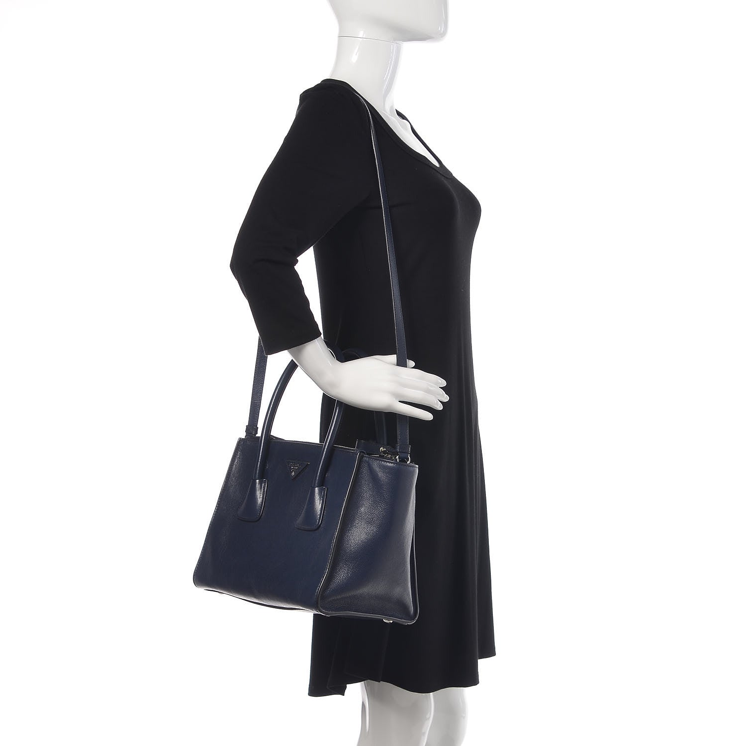 Prada Glace Calf Small Twin Pocket Tote Baltico 2 of 12