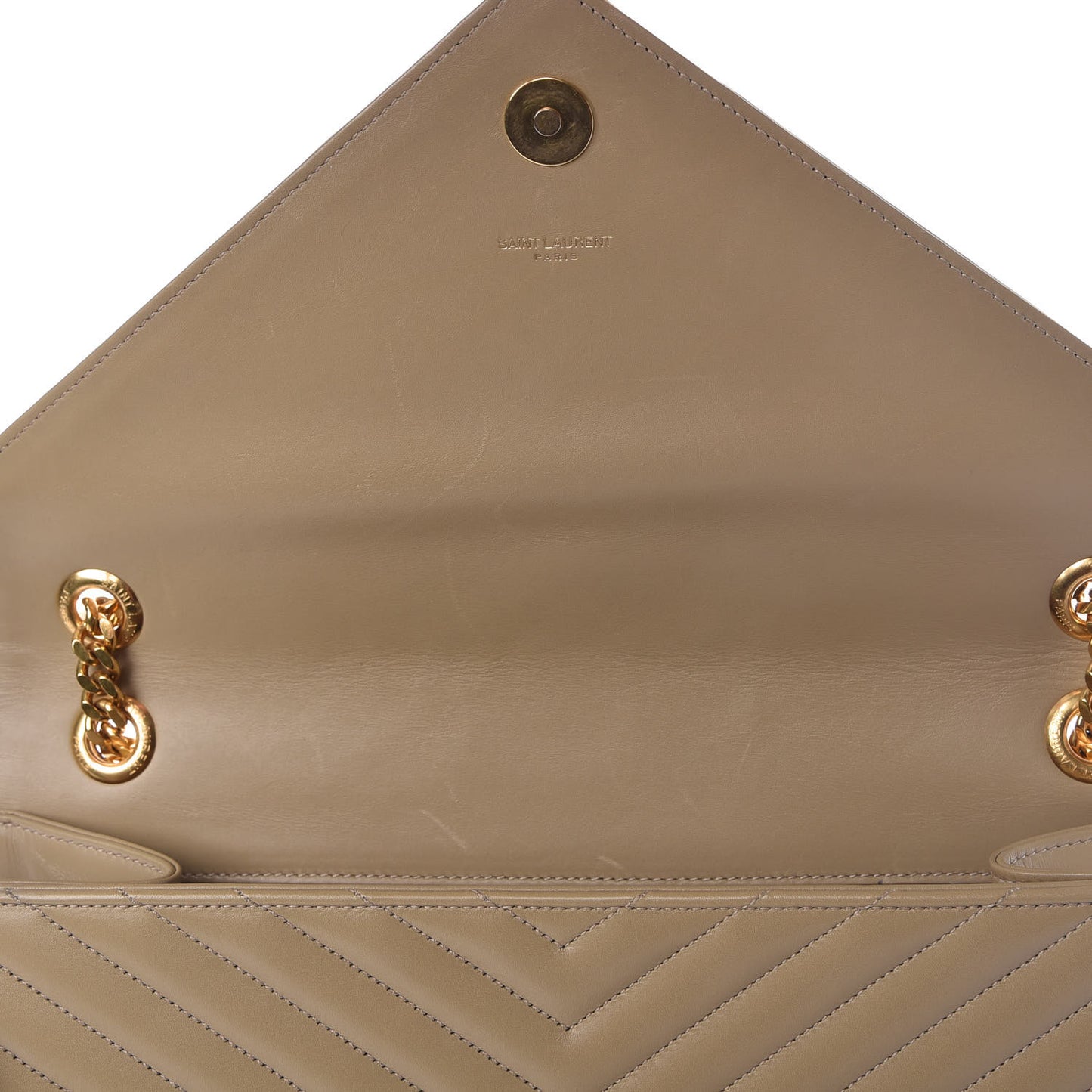 Lambskin Matelasse Chevron Large Monogram Satchel Beige