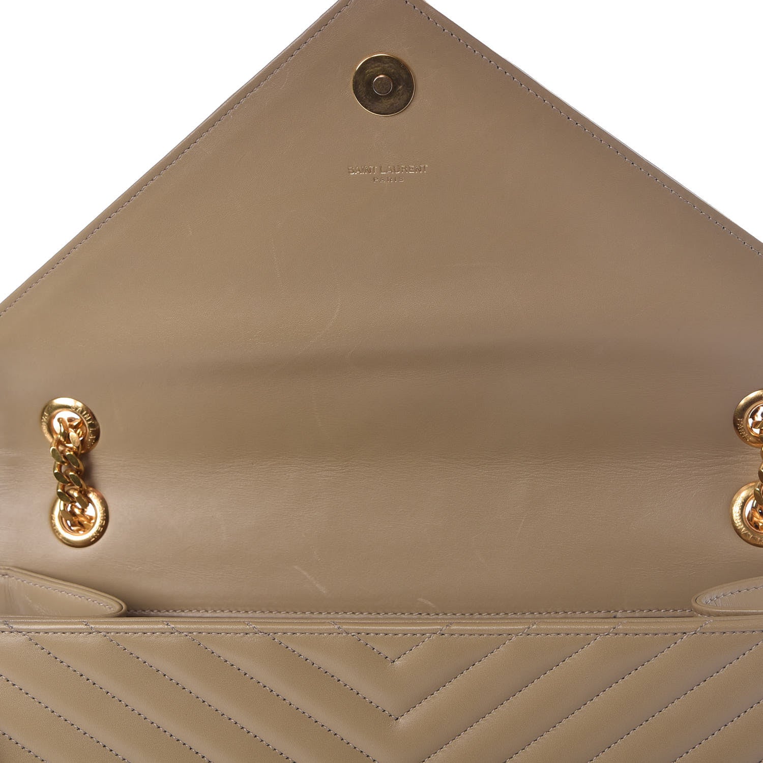 Saint Laurent Lambskin Matelasse Chevron Large Monogram Satchel Beige 10 of 14