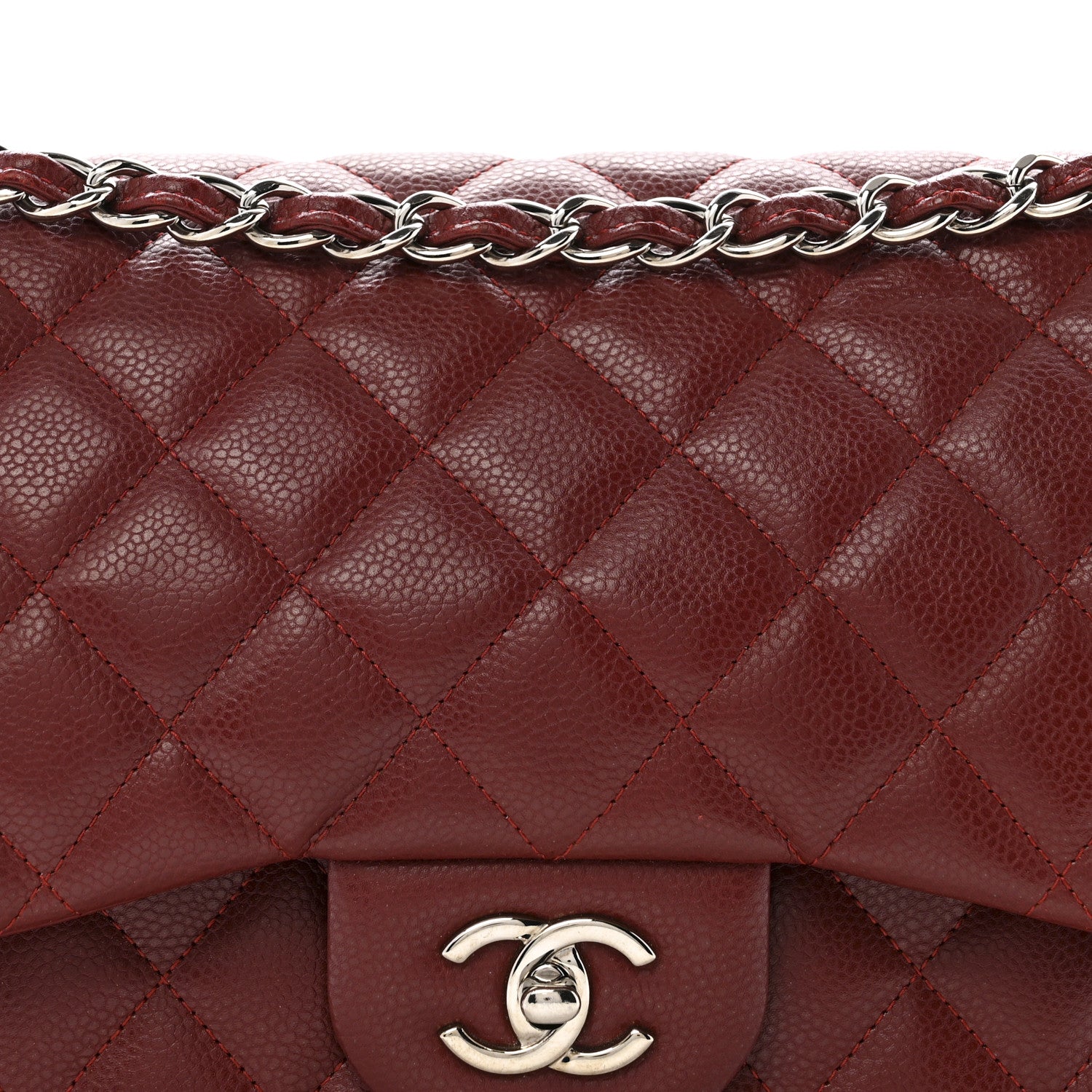 Chanel Caviar Quilted Jumbo Double Flap Dark Red 8 of 12