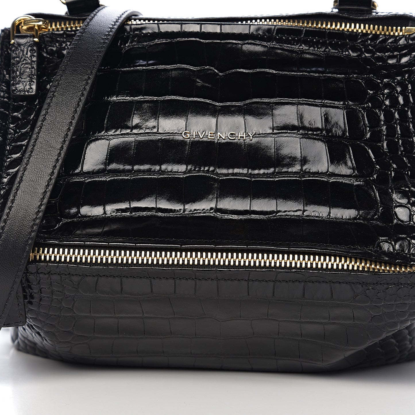 Calfskin Crocodile Embossed Small Pandora Black