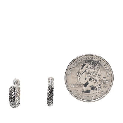David Yurman Sterling Silver Black Diamond Petite Pave Huggie Hoop Earrings 2 of 4