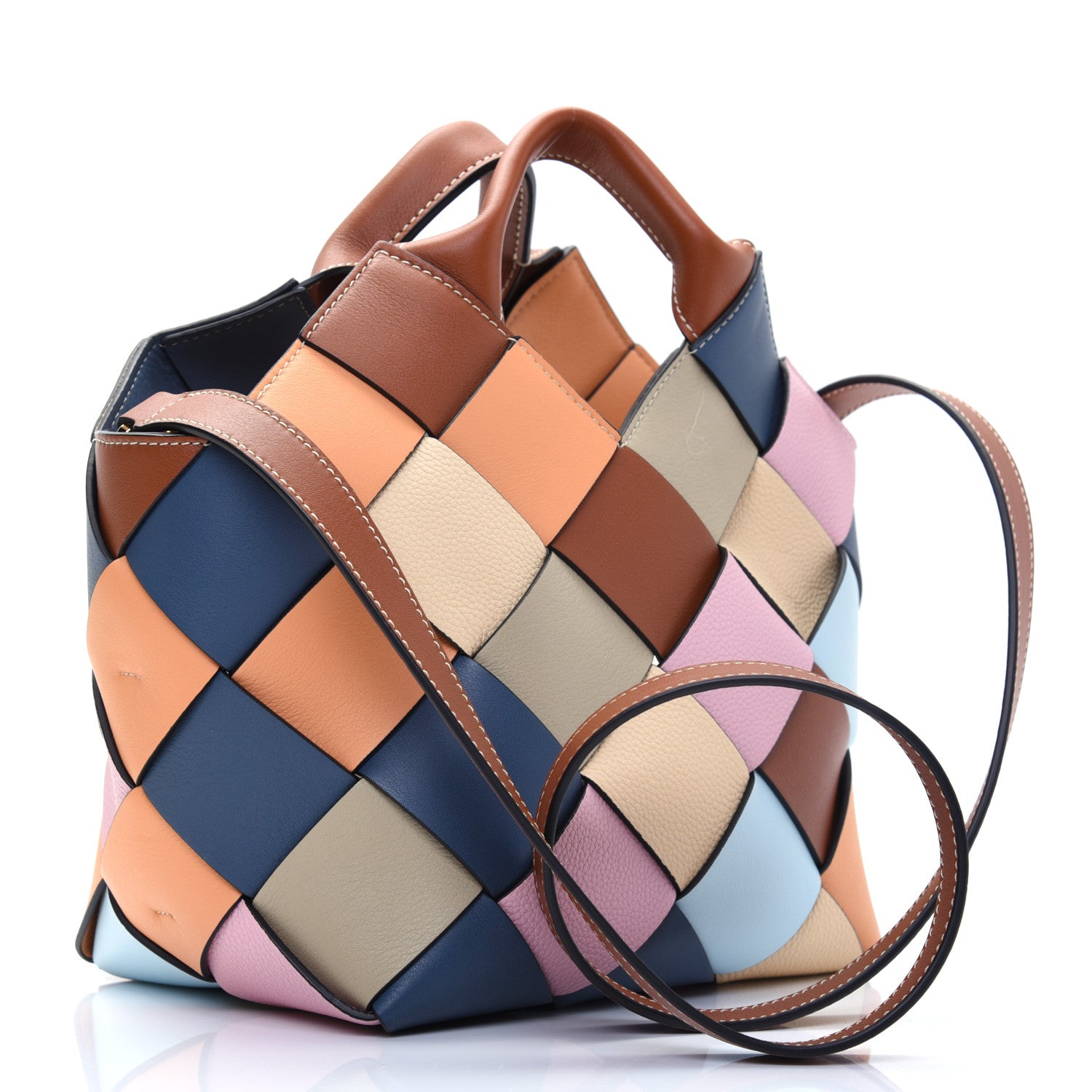 Loewe Calfskin Small Woven Basket Surplus Bag Soft Apricot Crystal Blue 3 of 12