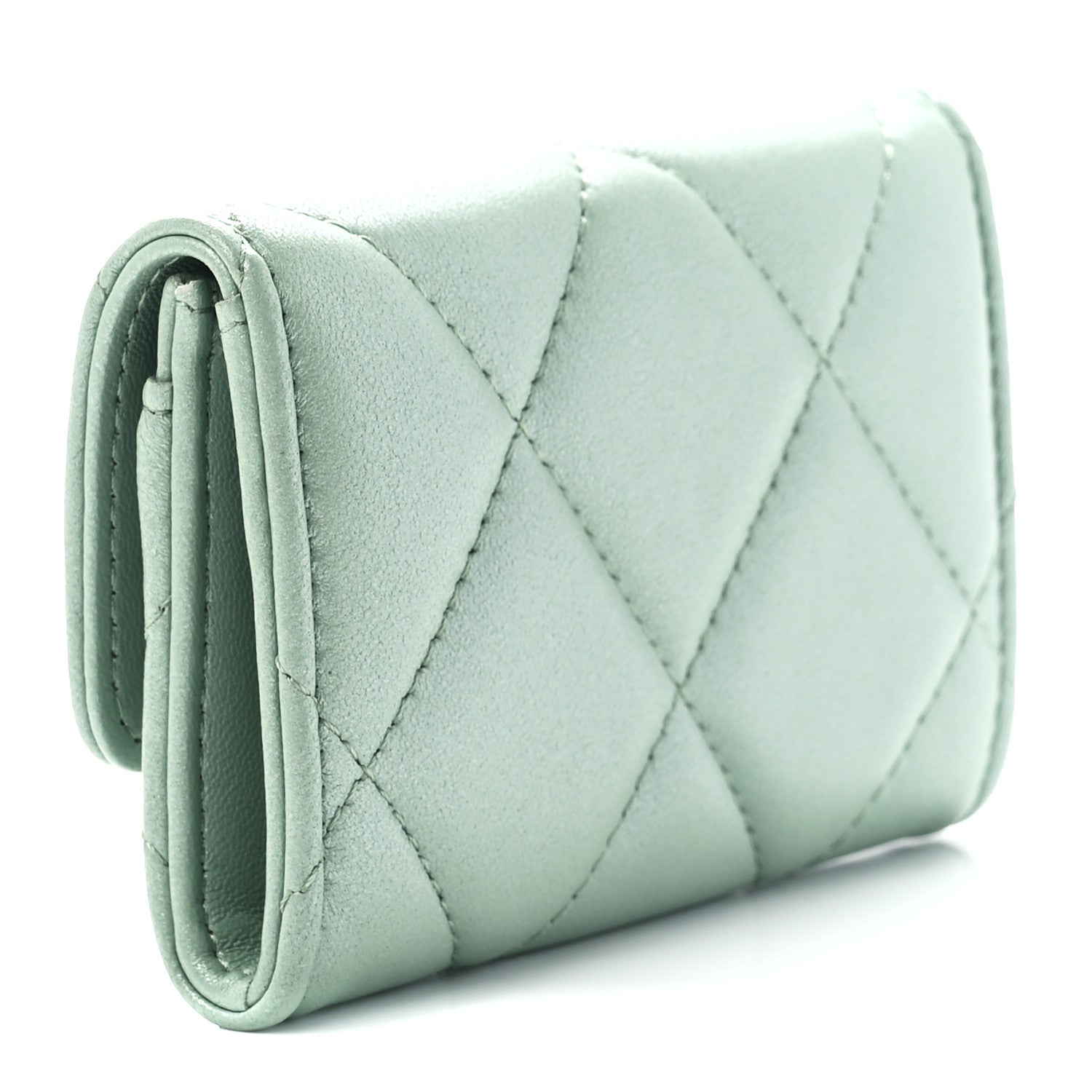 Chanel Lambskin Quilted Chanel 19 Flap Card Holder Light Green 3 of 13
