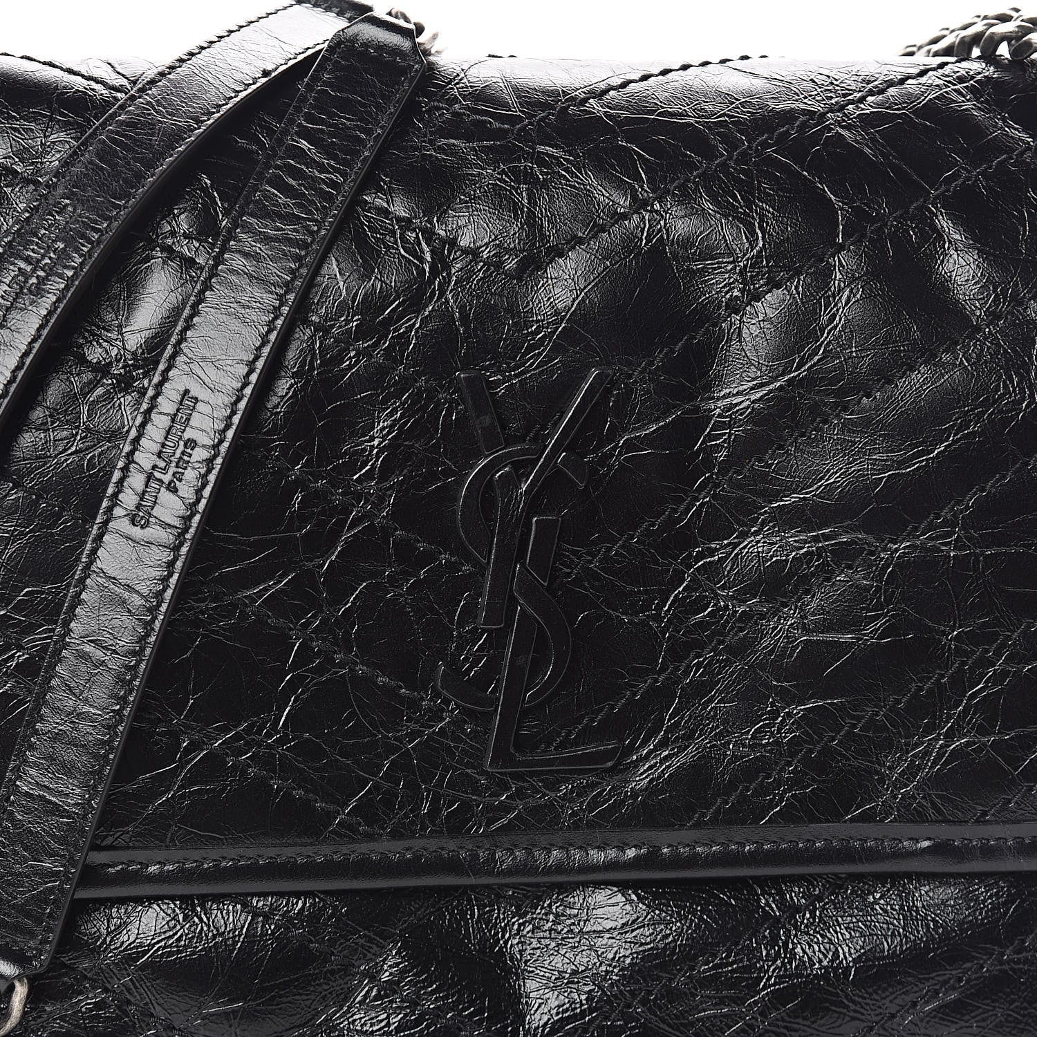 Saint Laurent Crinkled Calfskin Matelasse Monogram Medium Niki Chain Satchel Black 7 of 9