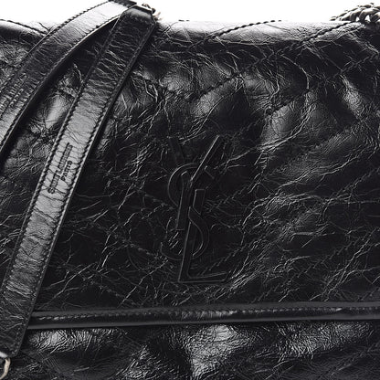 Saint Laurent Crinkled Calfskin Matelasse Monogram Medium Niki Chain Satchel Black 7 of 9