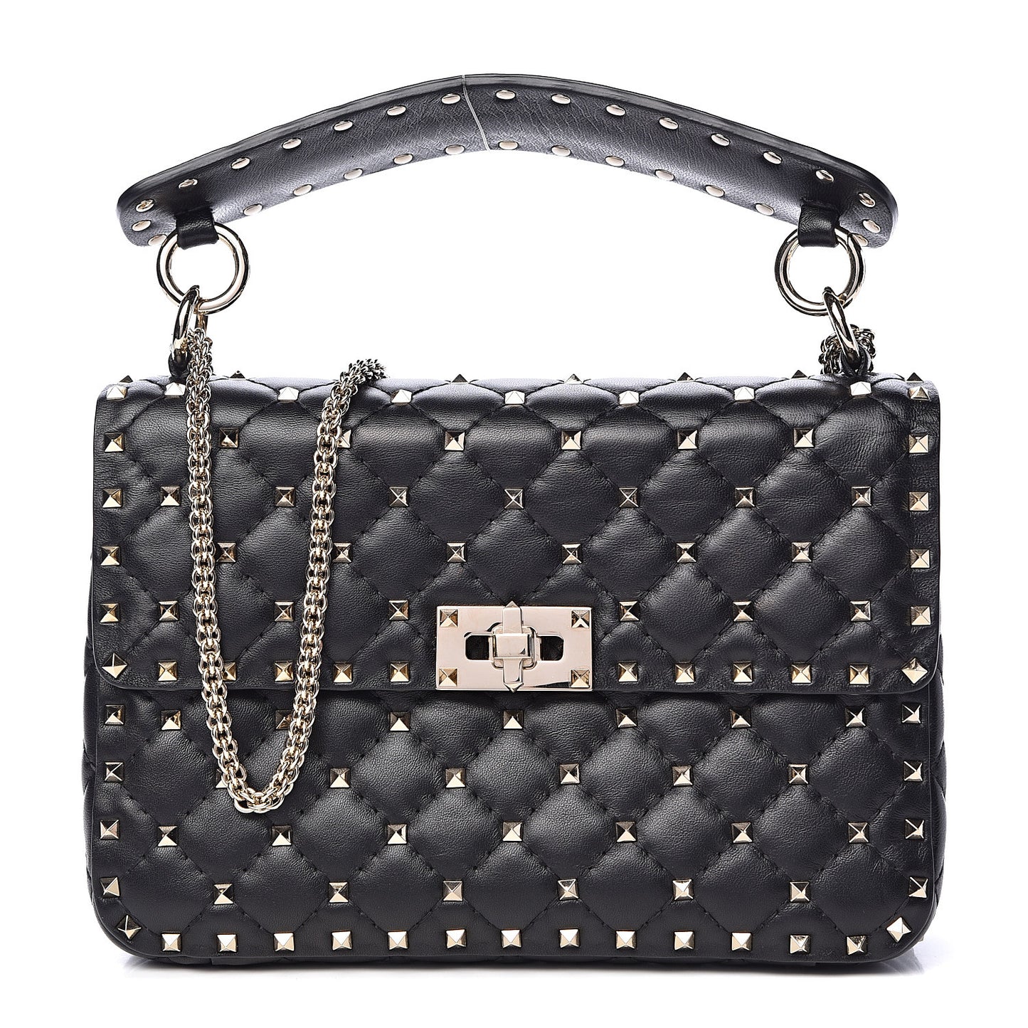 Lambskin Medium Rockstud Spike Shoulder Bag Black