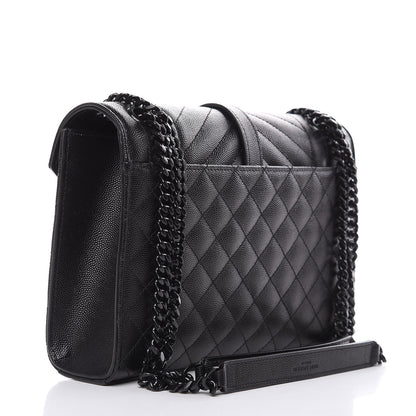 Saint Laurent Grain De Poudre Textured Mixed Matelasse Triquilt Medium Monogram Satchel Black 3 of 9